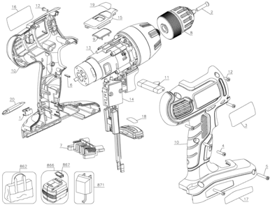 Default Diagram and Parts List for SS18 Type 1 Black and Decker Boring Machine
